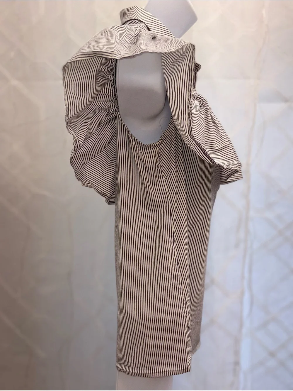 Michael Michael Kors Cotton Striped Cold-Shoulder Ruffle Blouse Preppy Chic S